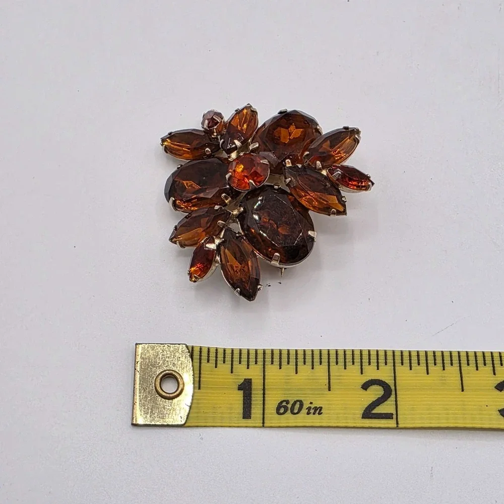 WEISS Brooch Earrings Set Amber Rhinestone Clip‎ Earrings Vintage Stunning Retro
